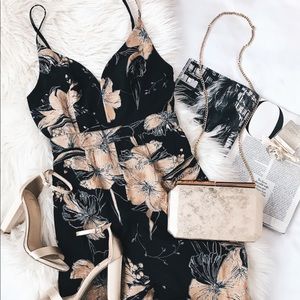 Black Floral High-Low Maxi Dress